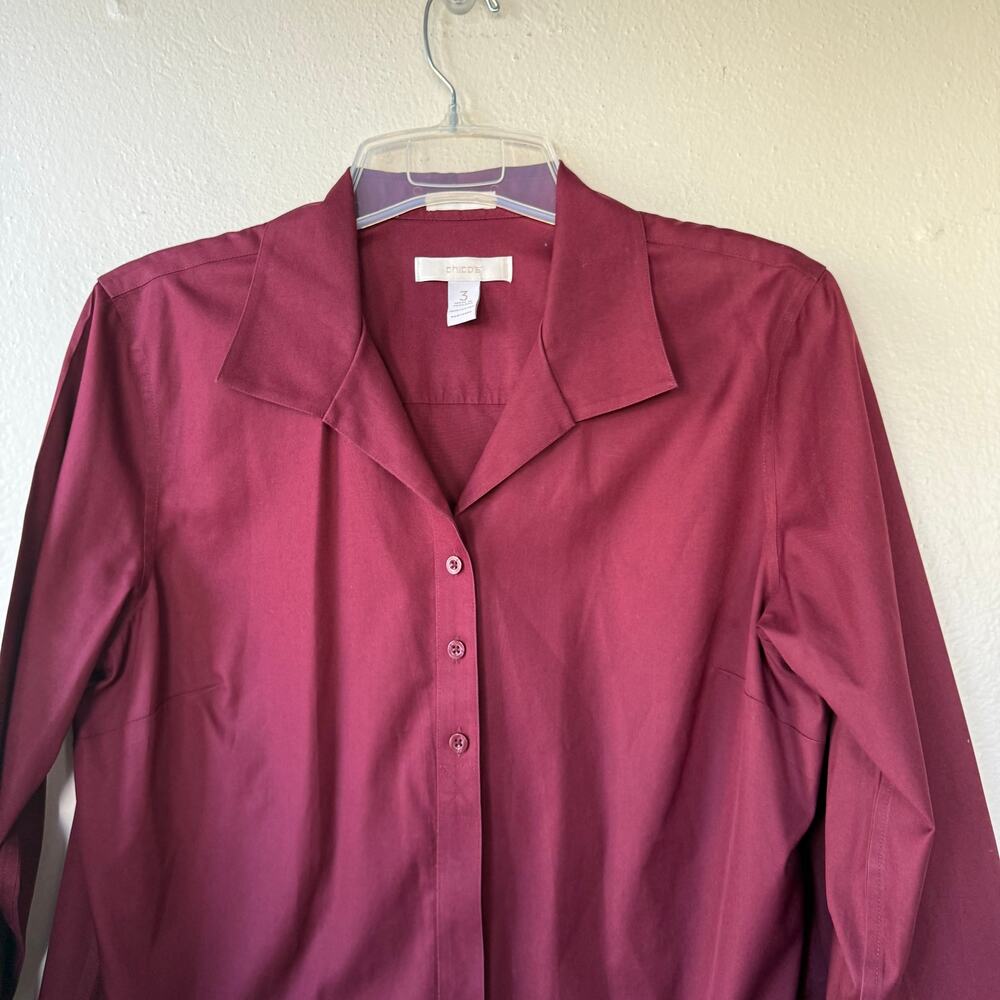 Chico’s Burgundy Buttondown Long no wrinkle shirt size XL - Picture 4 of 9